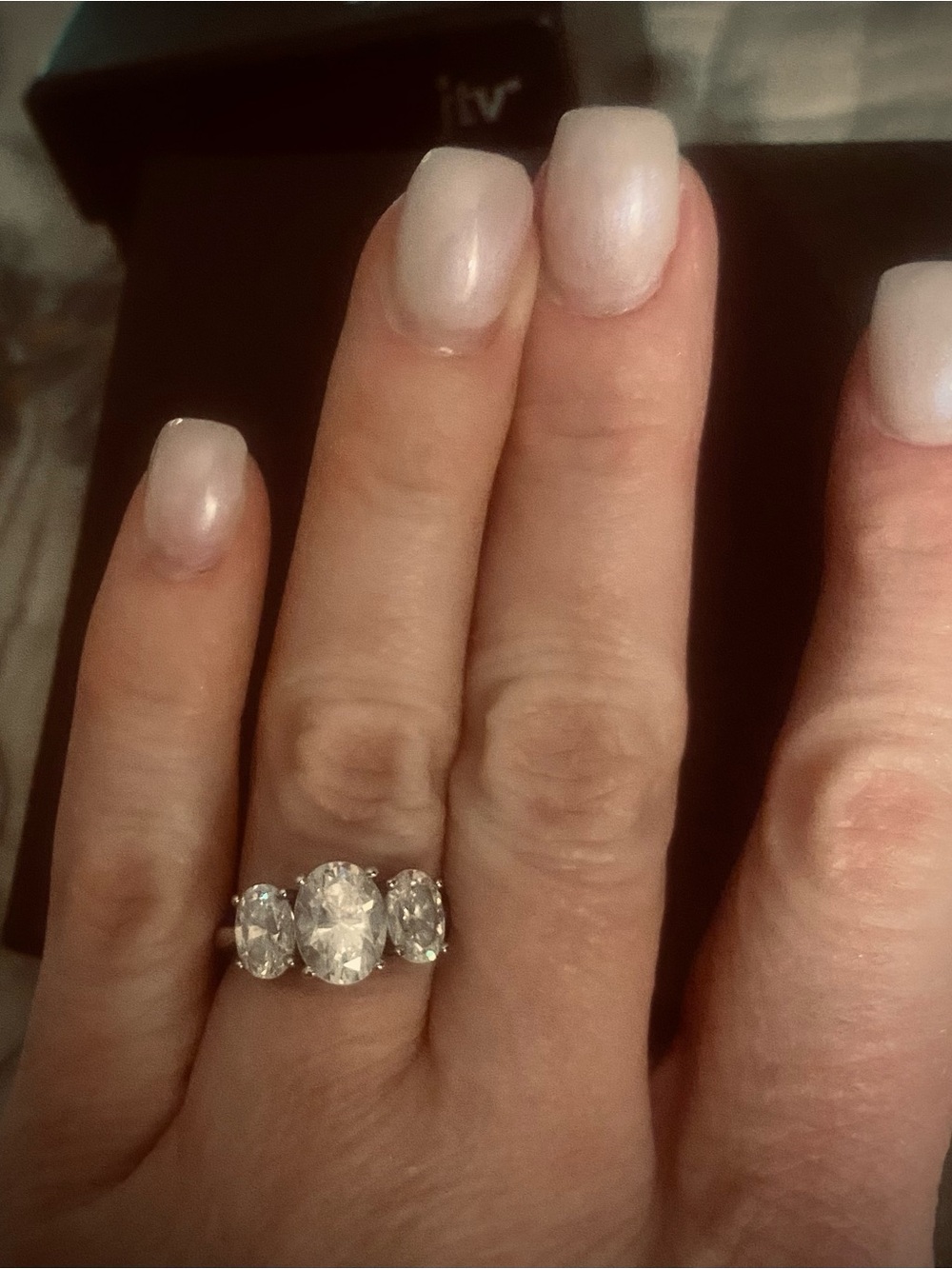 Strontium Titanate 3ct Three-Stone Oval Ring Size 6 - Picture 2 of 6